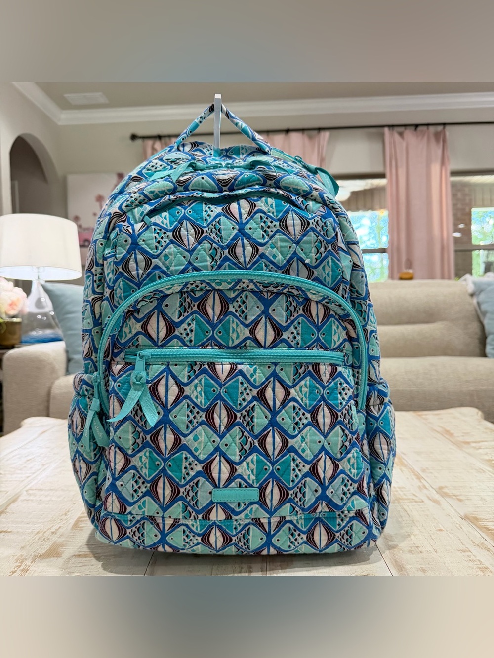 Vera Bradley Essential Large Backpack in Go Fish Blue (Retired) Geometric